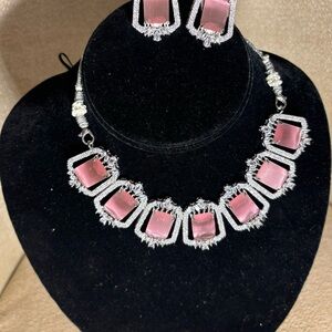 Beautiful American diamond(CZ stones and pink doublet stone)) set with earrings!